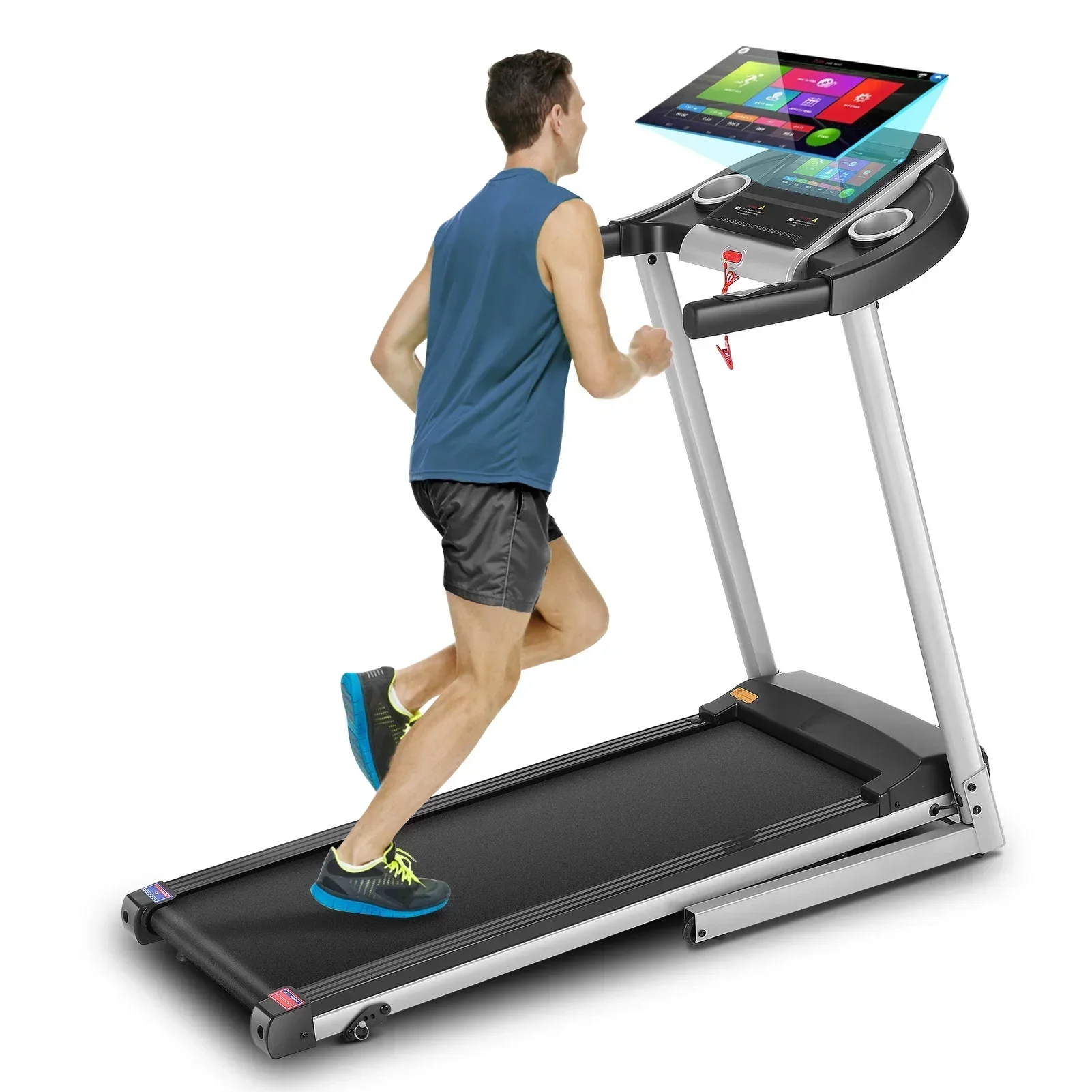 Folding Treadmill With 10 in HD Touchscreen, 3.25HP, 0.5-9MPH, WiFi - Silver Folding Treadmill With 10 in HD Touchscreen, 3.25HP, 0.5-9MPH, WiFi - Silver