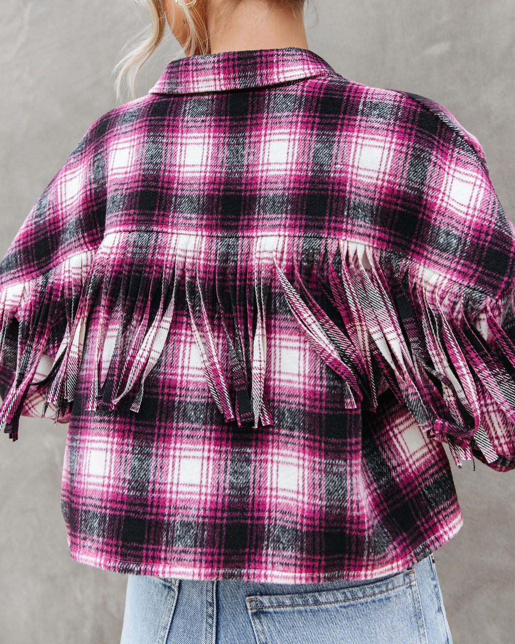 Luke Pocketed Plaid Fringe Jacket - Se7enfashion