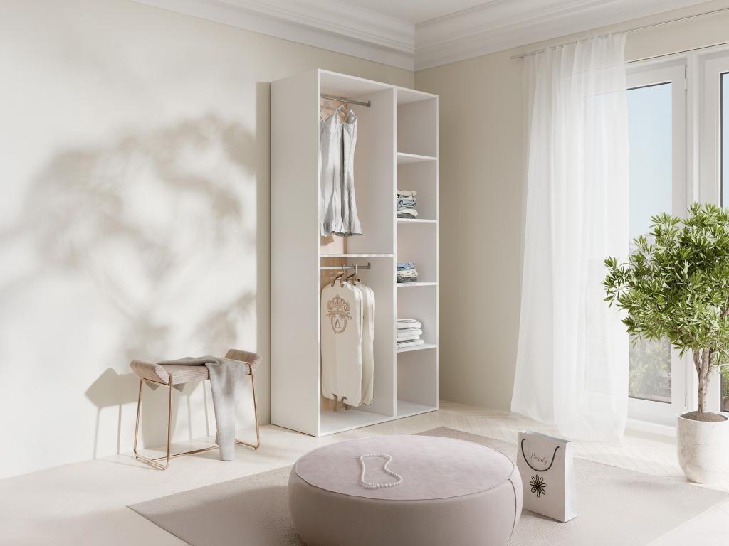 Armario esquinero modular - l84.5 Cm - blanco y natural