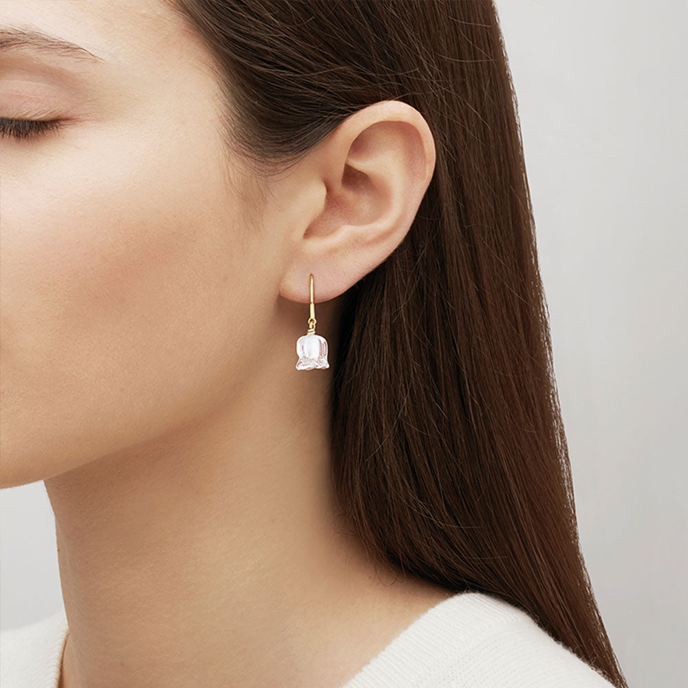 BOUCLES D'OREILLES MUGUET - CRISTAL INCOLORE, PLAQUÉ OR JAUNE 18 CARATS