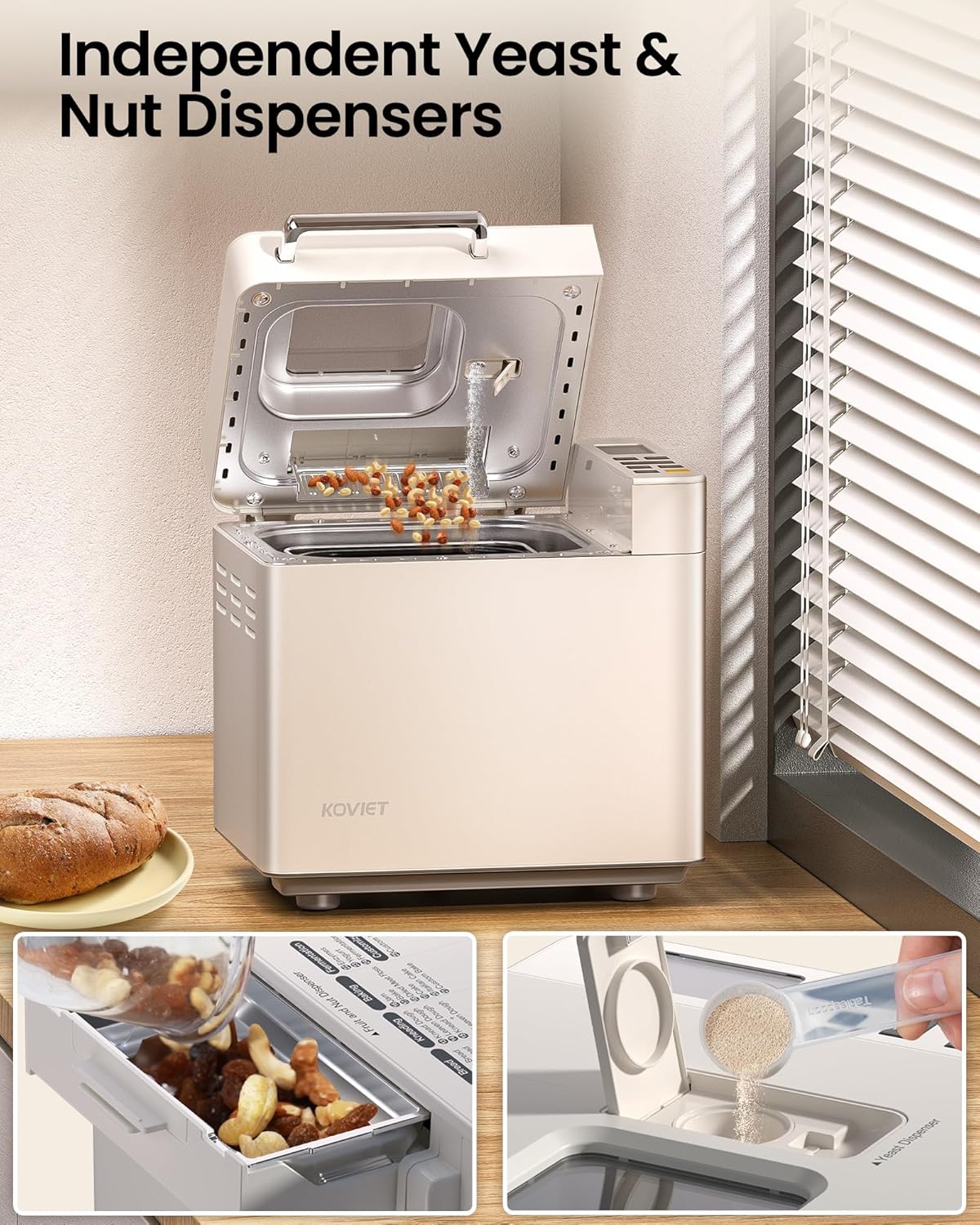 25-in-1 Bread Maker with Automatic Dual Dispenser 2-Pound Stainless Steel Bread Maker