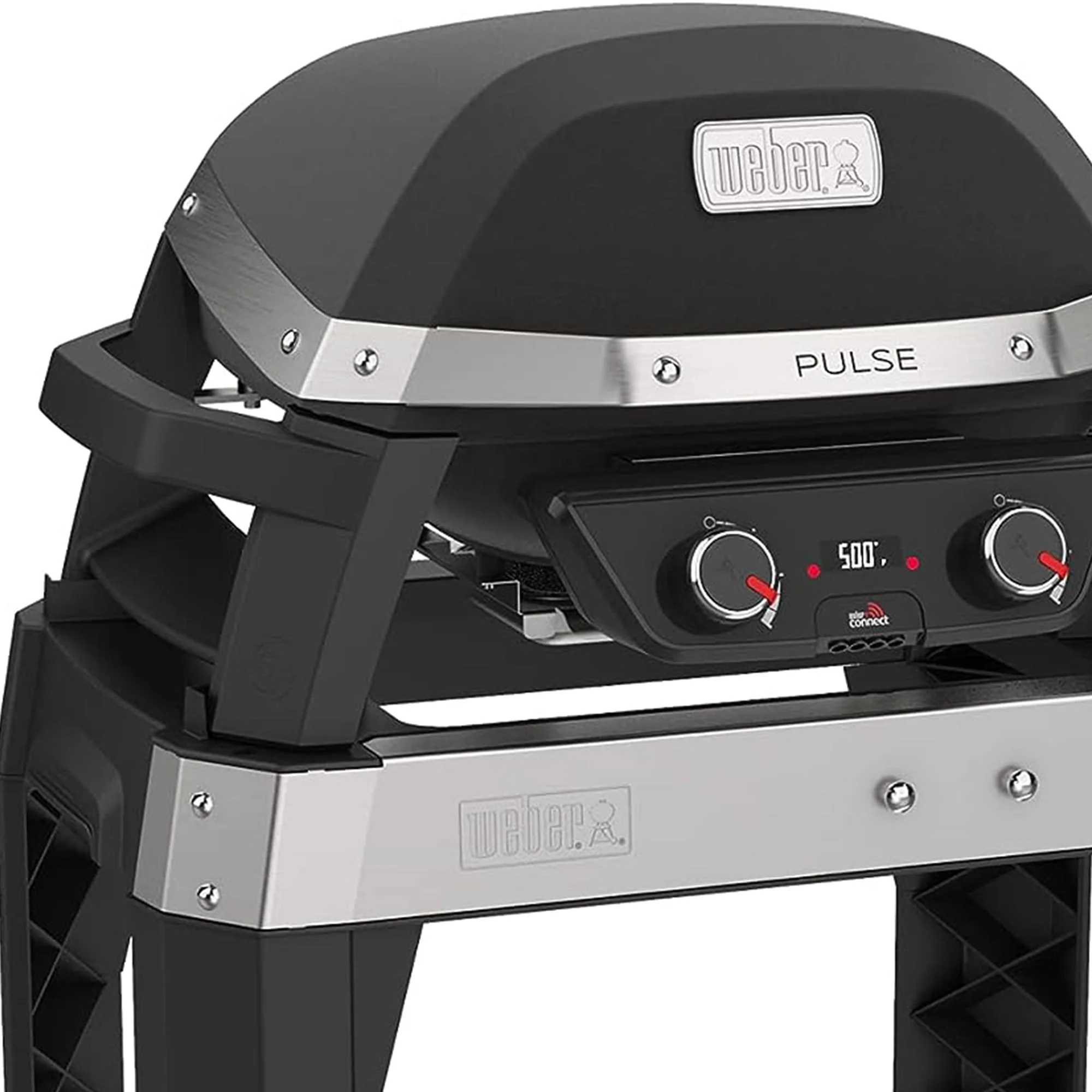 Weber Pulse 200 Electric Grill Rolling Cart with Foldable Side Table, Black - Image 3