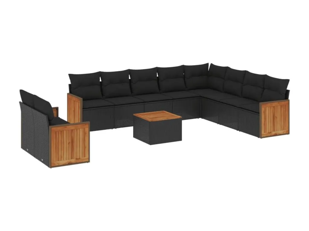 Set de sofás de jardín 11 pzas y cojines ratán sintético negro EMGM77926