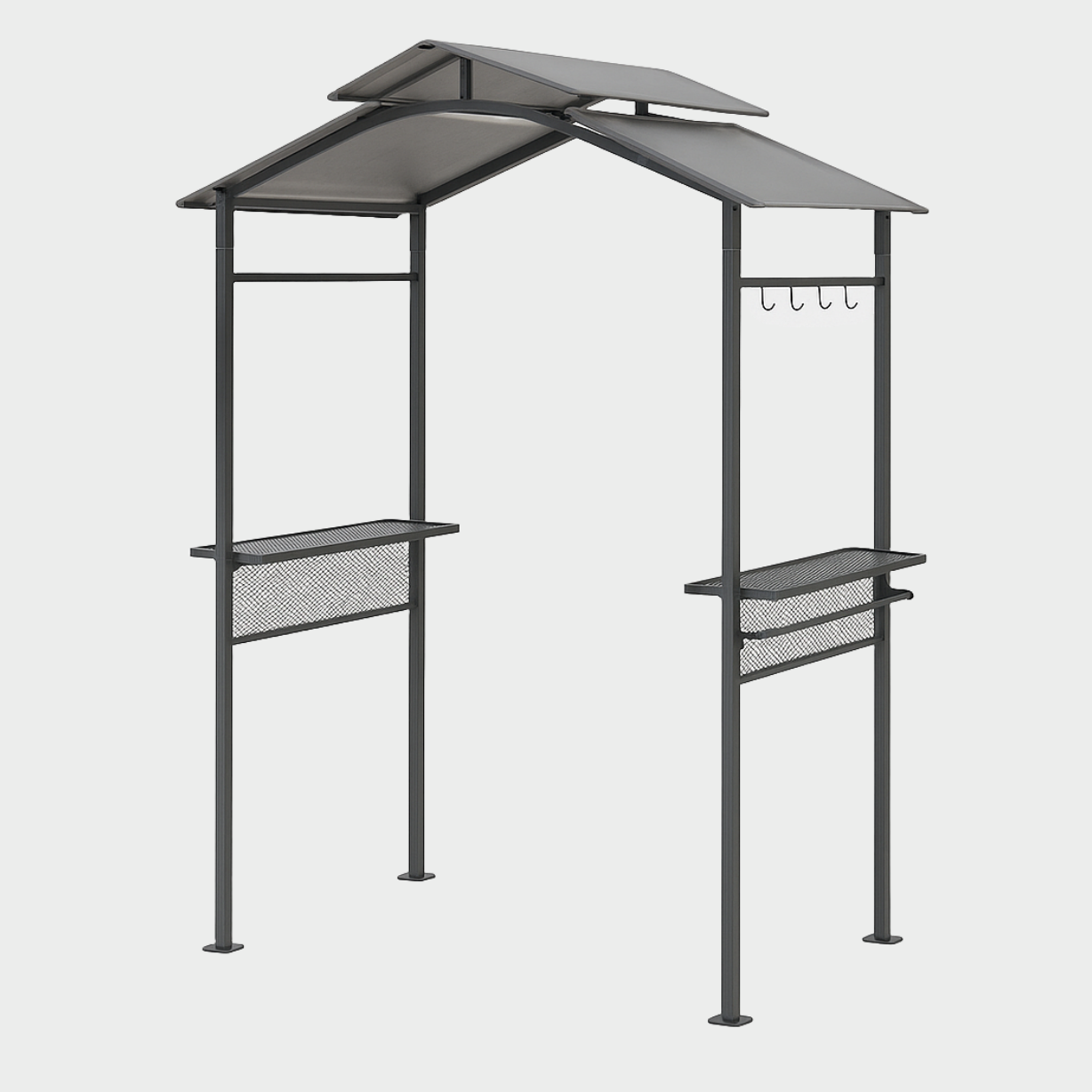 Refugio barbacoa doble techo gris acero exterior jardín 240x150x300 cm