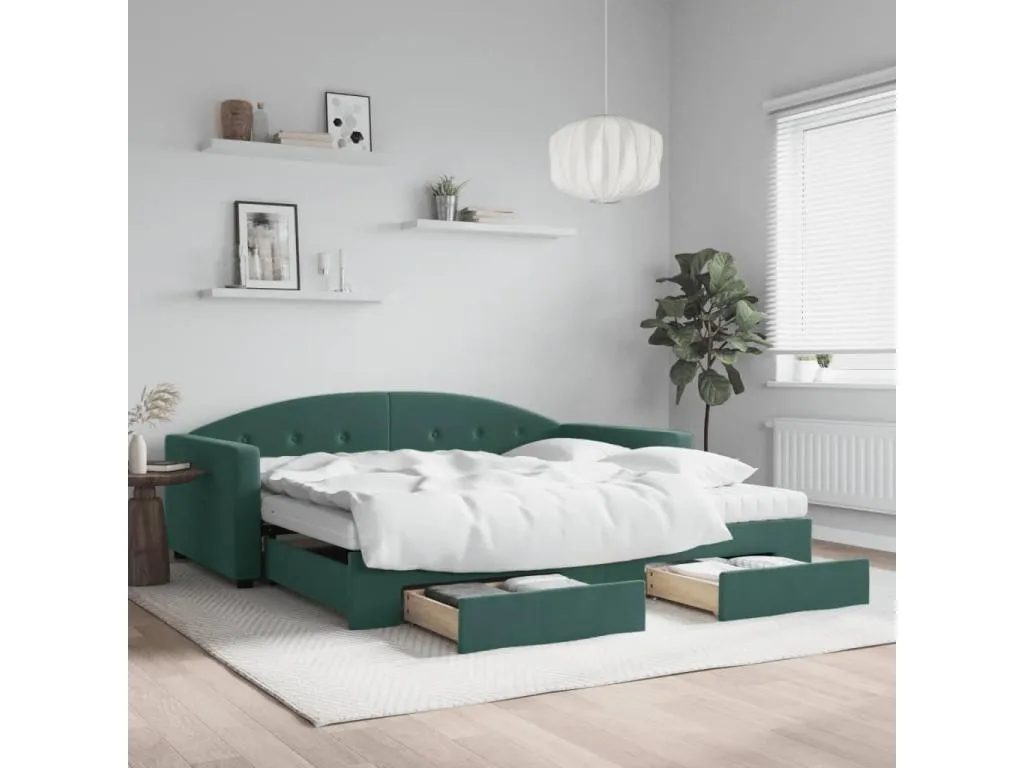 Sofá cama Decounico y cajones terciopelo verde oscuro 100x200 cm
