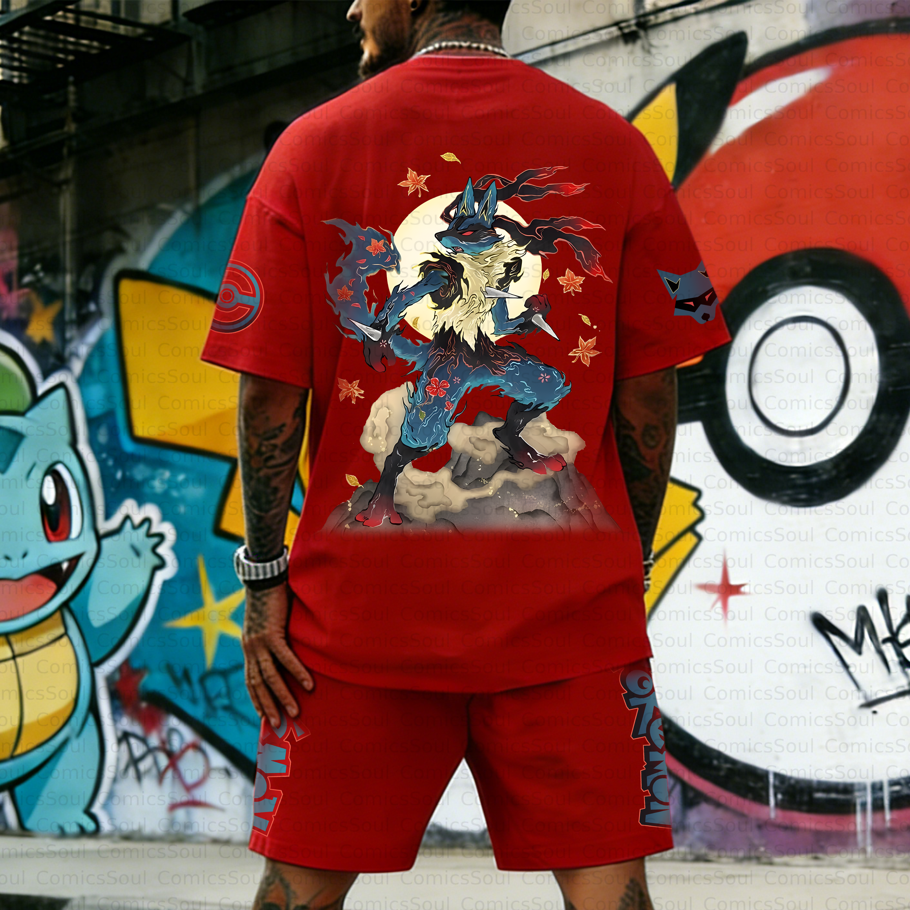 Unisex Anime Inspired Vintage T-shirt& Shorts 2 Pieces Set