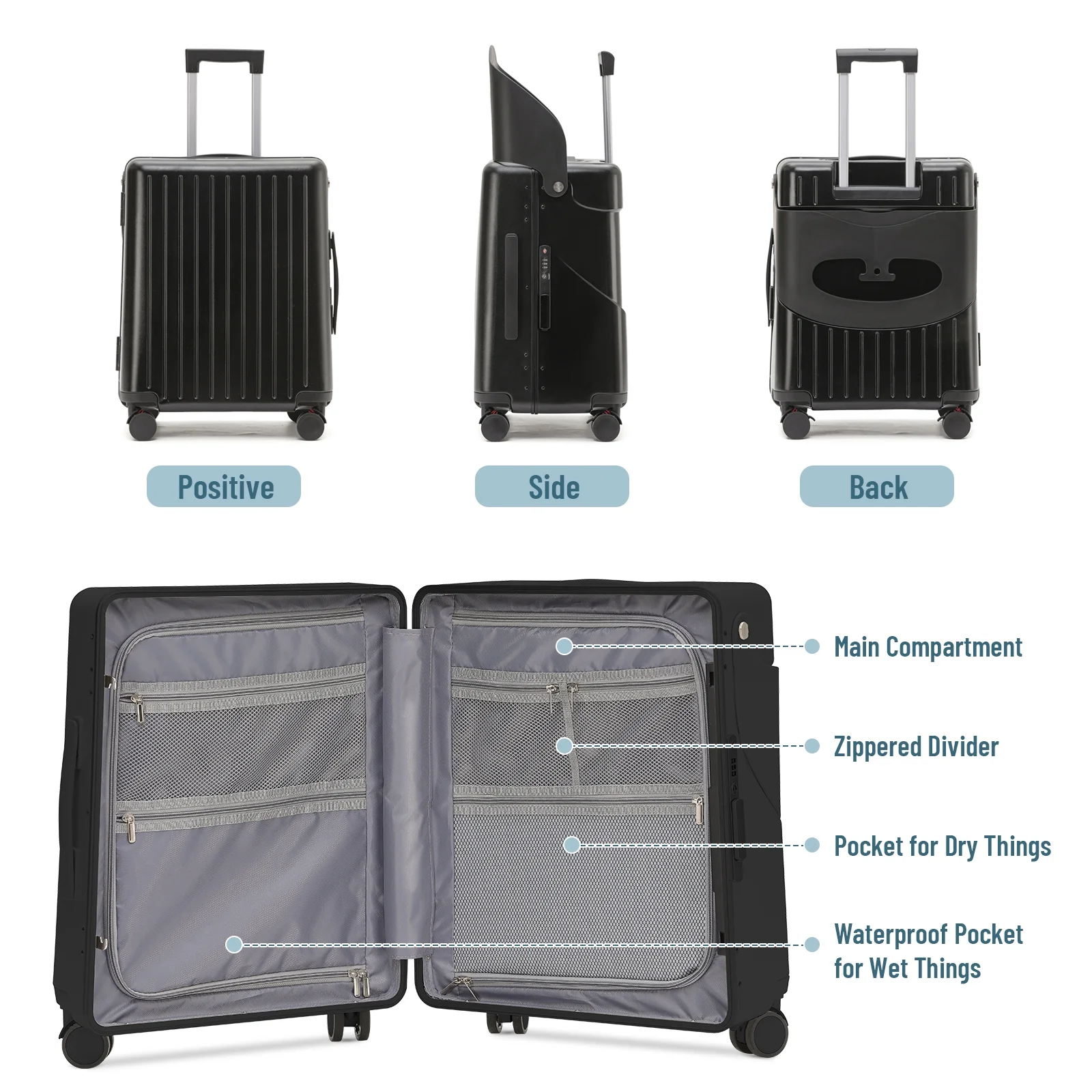 Fridtrip 20 Inch Carry On TSA Lock Luggage with Foldable Seat for Kids& Adult,Lockable Spinner Wheels Free Luggage Cover and Safety Seatbelt Travel Suitcase - Image 9