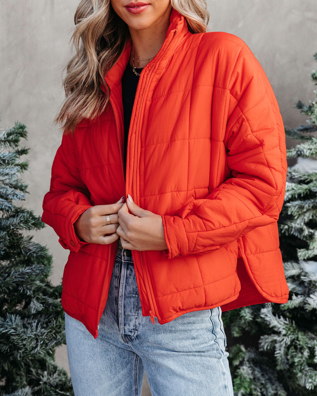 Hunter Quilted Pocketed Jacket - Orange - Se7enfashion