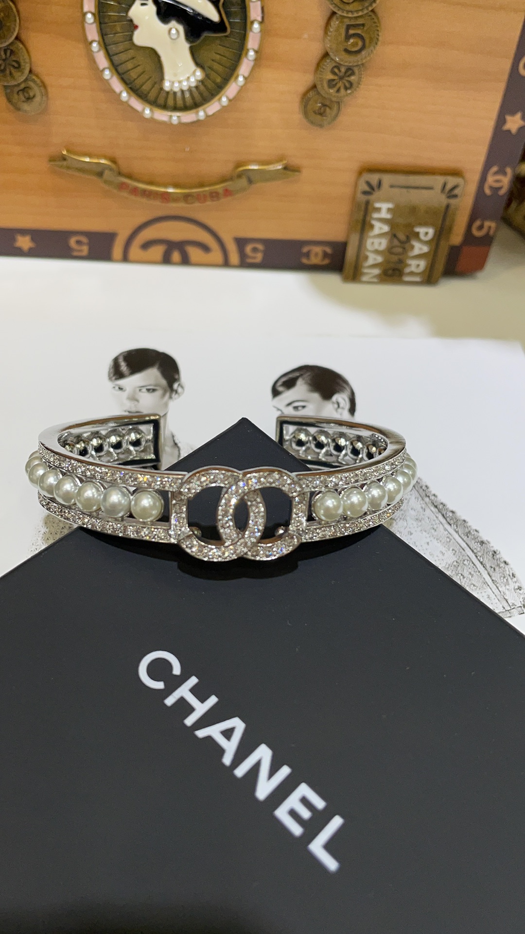 Chanel 24S CC Pearls Silver Cuff Bangle Bracelet - Original Replica Club