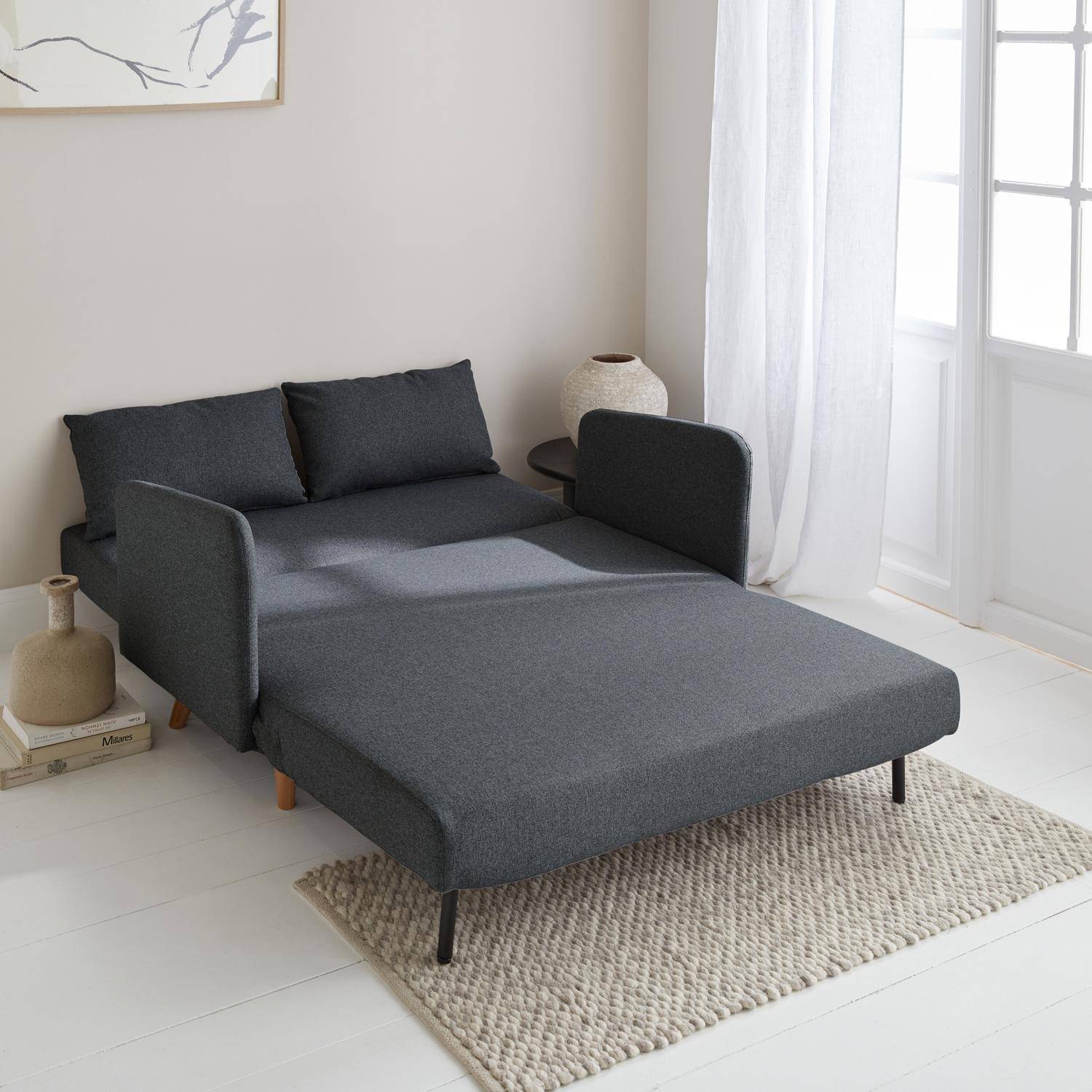 Panam - Sofá cama con patas de madera de 2 plazas