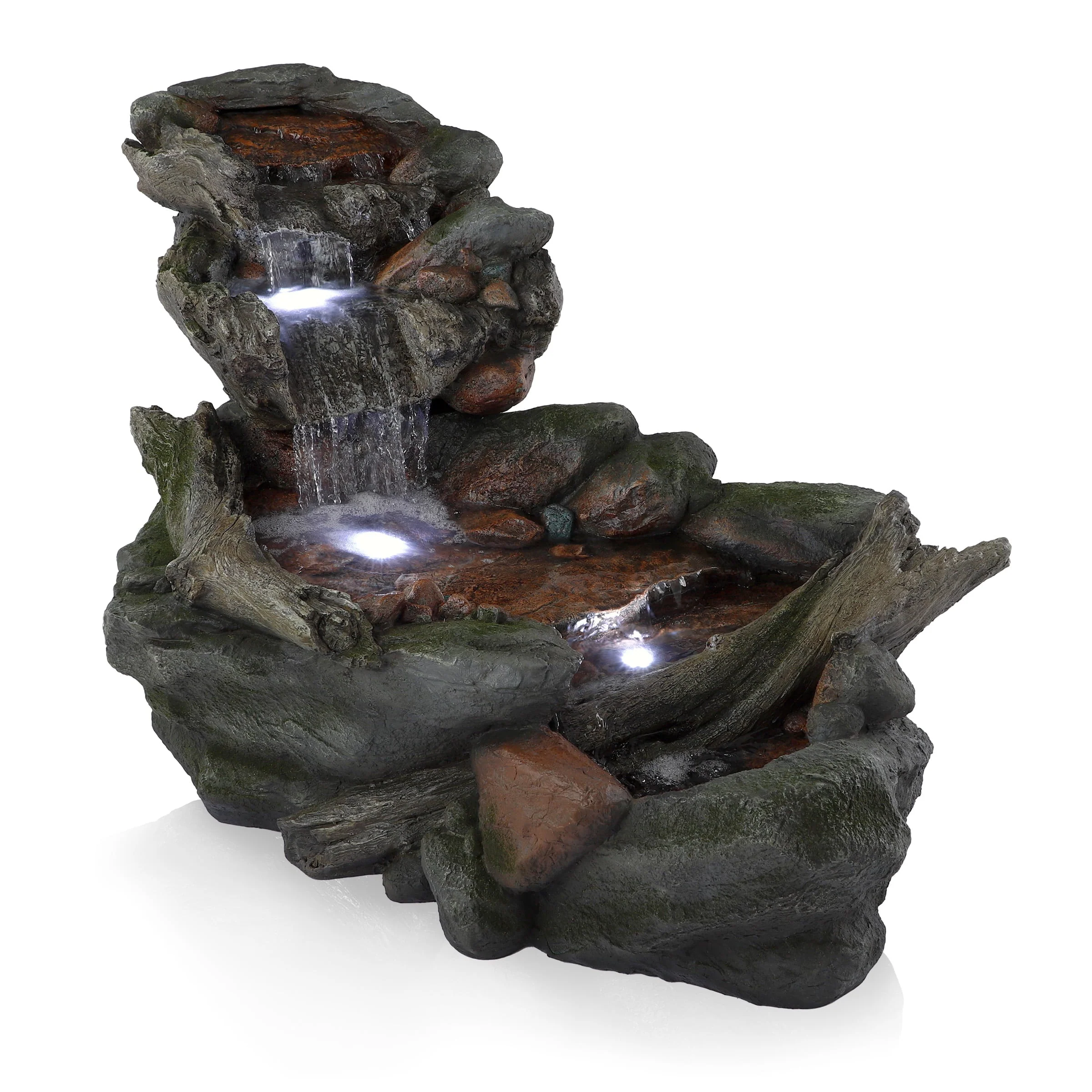 Alpine Corporation Outdoor 3-Tier Rainforest Rock Water Fountain with LED Lights - Image 9