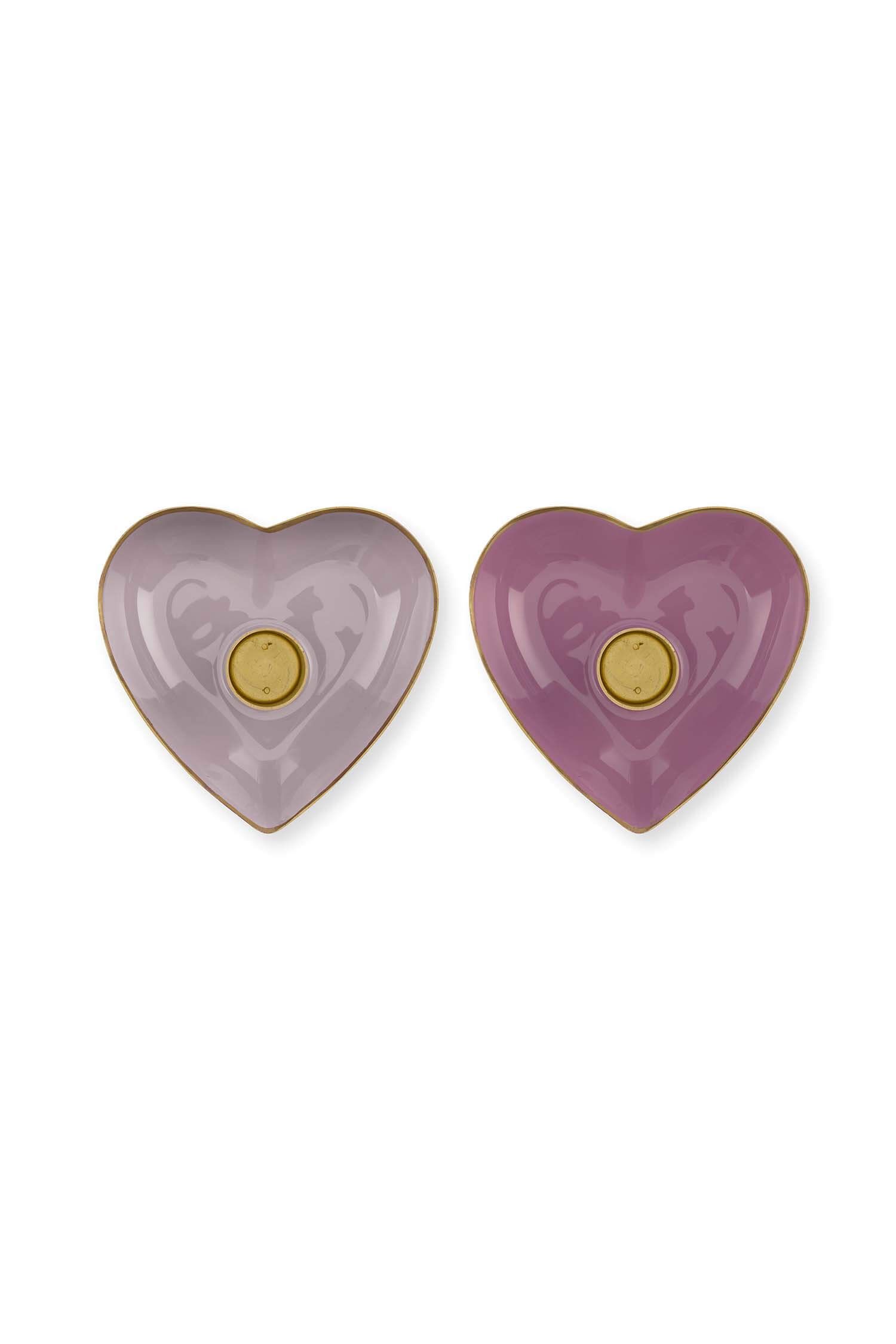 Set/2 Candle Holders Metal Heart Lilac