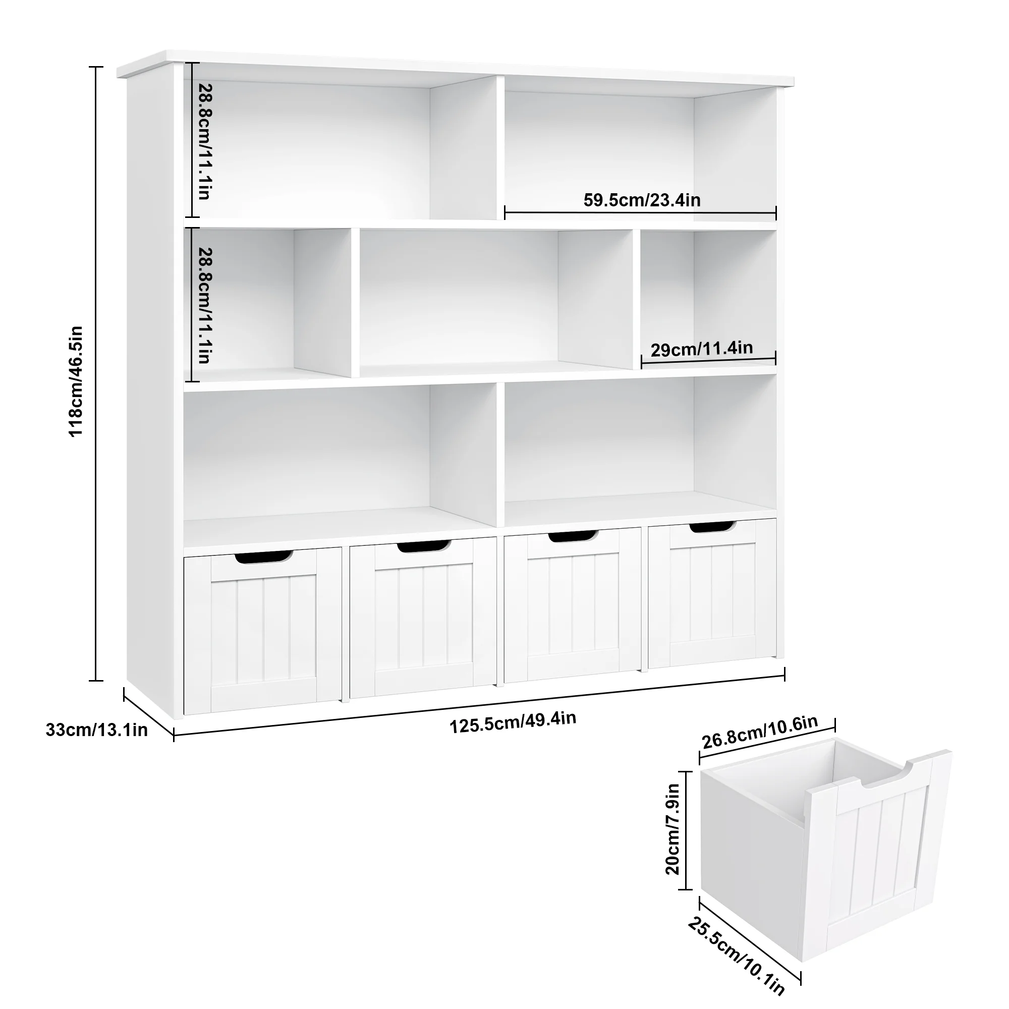 Homfa 7 Cube Toy Storage Organizer, Kids Geometric Bookcase and Bookshelf with 4 Drawers, White - Image 4