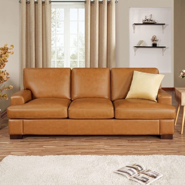 WAYFAIR Genuine Mid-Century Leather Sofa With Wooden Base Modern Design Luxury Sofa For Living Room Reception