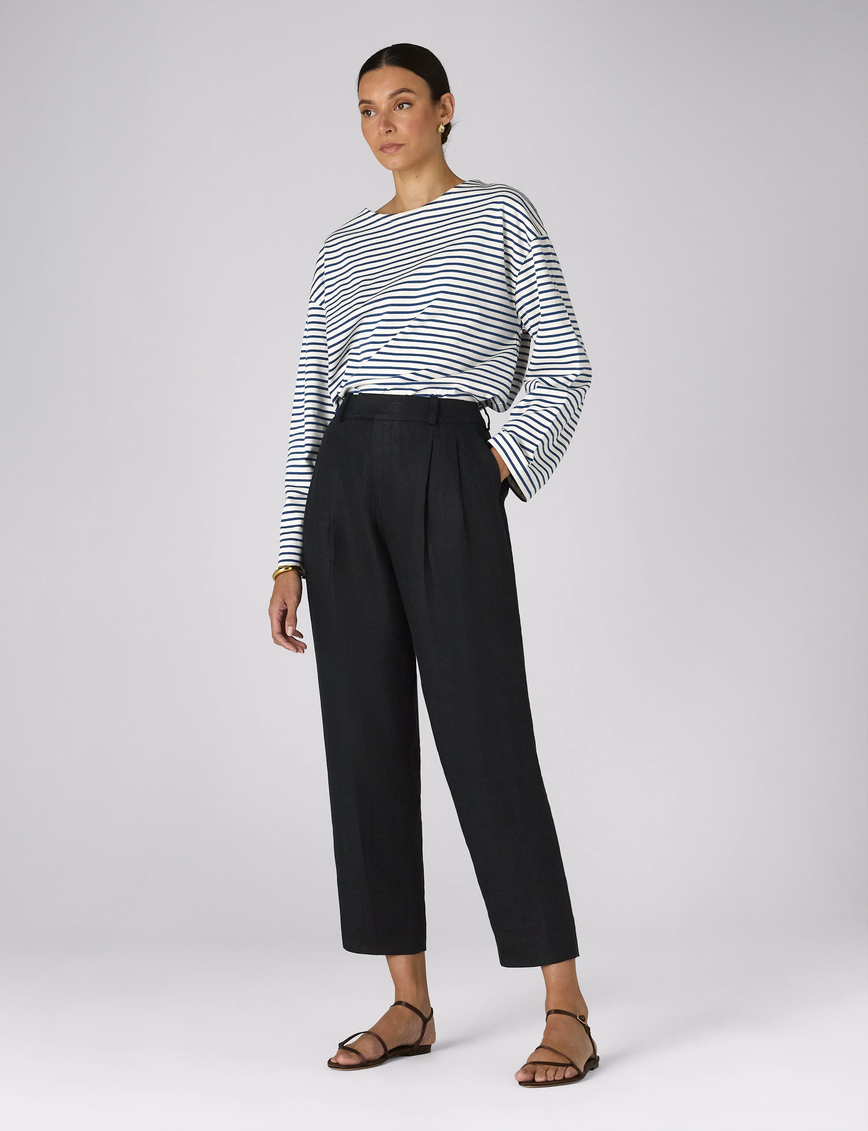 Christy Tapered Trouser: Linen, Black