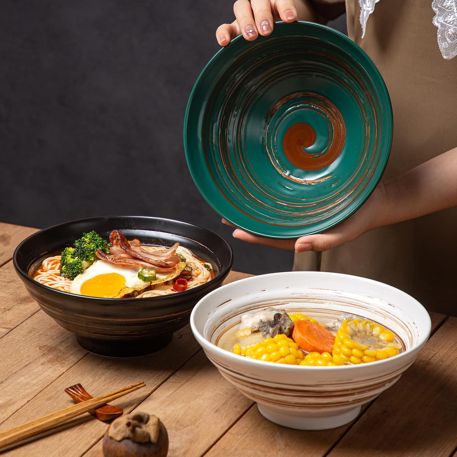 YUN TAO Ceramic Ramen Bowls Set of 4, 35 oz Large Japanese Style Serving Bowls for Salad,Udon, Soba, Pho,Pasta, Asian Soup Noodle (Multicolor - Set of 4)