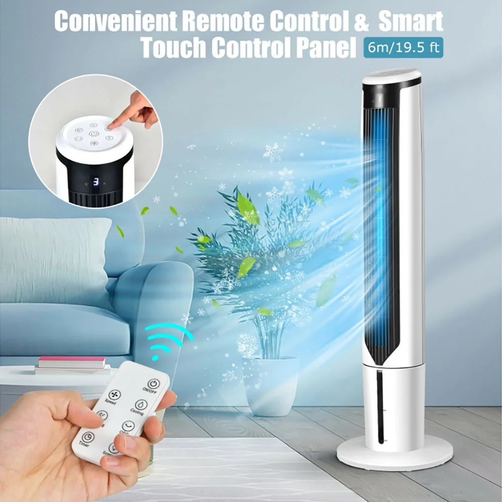 Topcobe 41" Evaporative Air Cooler with 3 Modes and 3 Speeds, Smart Floor Fans for Bedroom, Standing Bladeless Fan, White - Image 8
