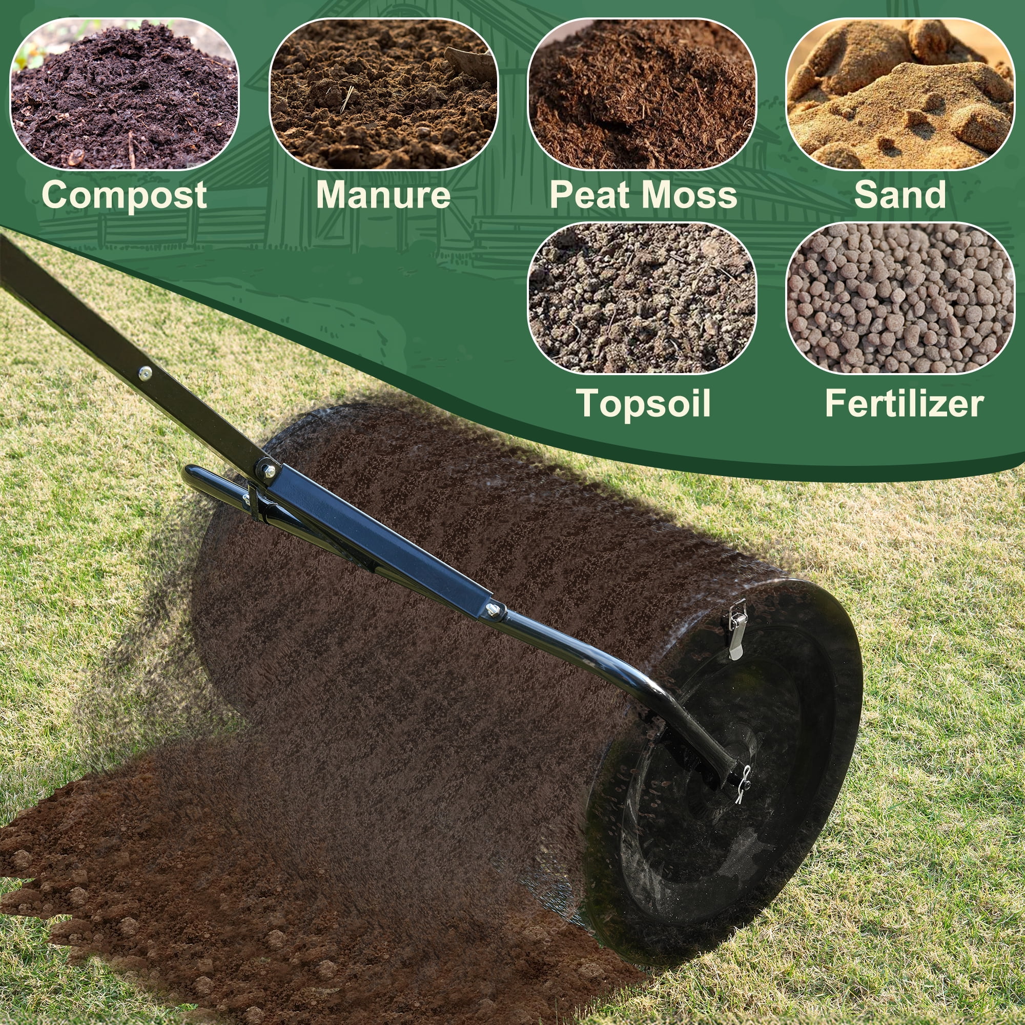 MUCHANT 24" Compost Spreader, Heavy-Duty Metal Mesh Spreader with Adjustable Handle for Lawn, Green - Image 10
