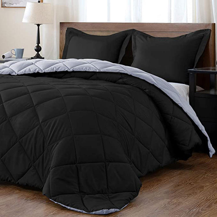 4PCS Comforter Set Reversible 2-Tone Diamond Quilted Bedding Soft Polyester Down Alternative Bed Set