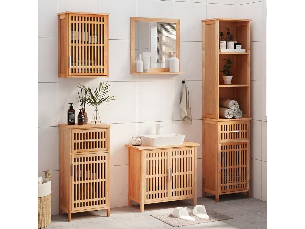 Conjunto de muebles de baño 5 piezas madera maciza de nogal