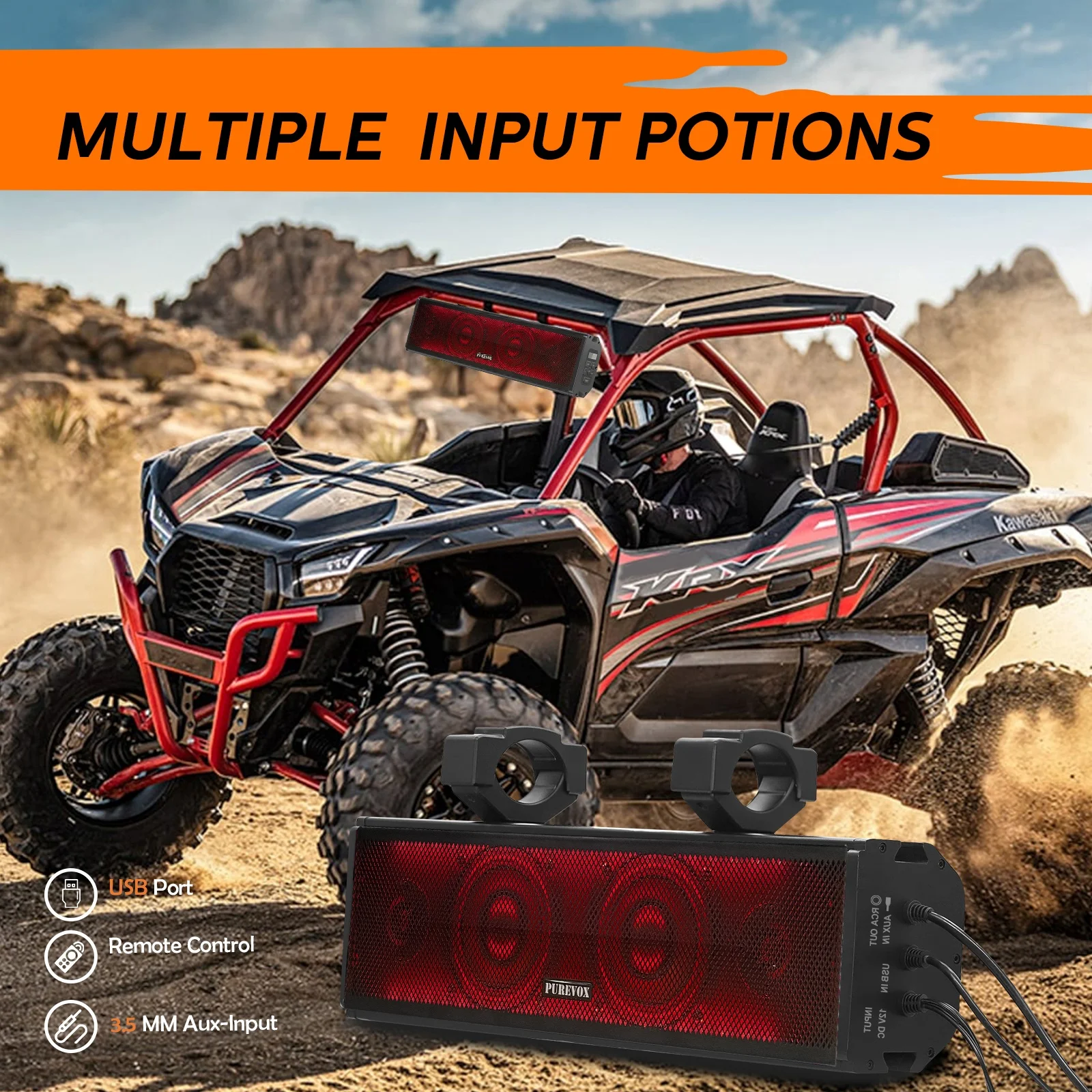 PUREVOX UTV Sound Bar 17 inch Waterproof Soundbar Bluetooth LED Lighting 400W Power 4" Full Range Speaker - Image 4