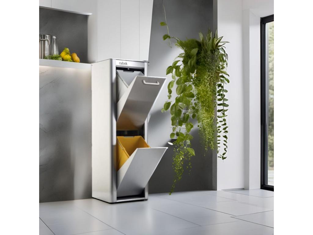 Cubo de basura para la cocina - Cubo de reciclaje - 2 compartimentos de 20L - Acero Inoxidable - CUBEK