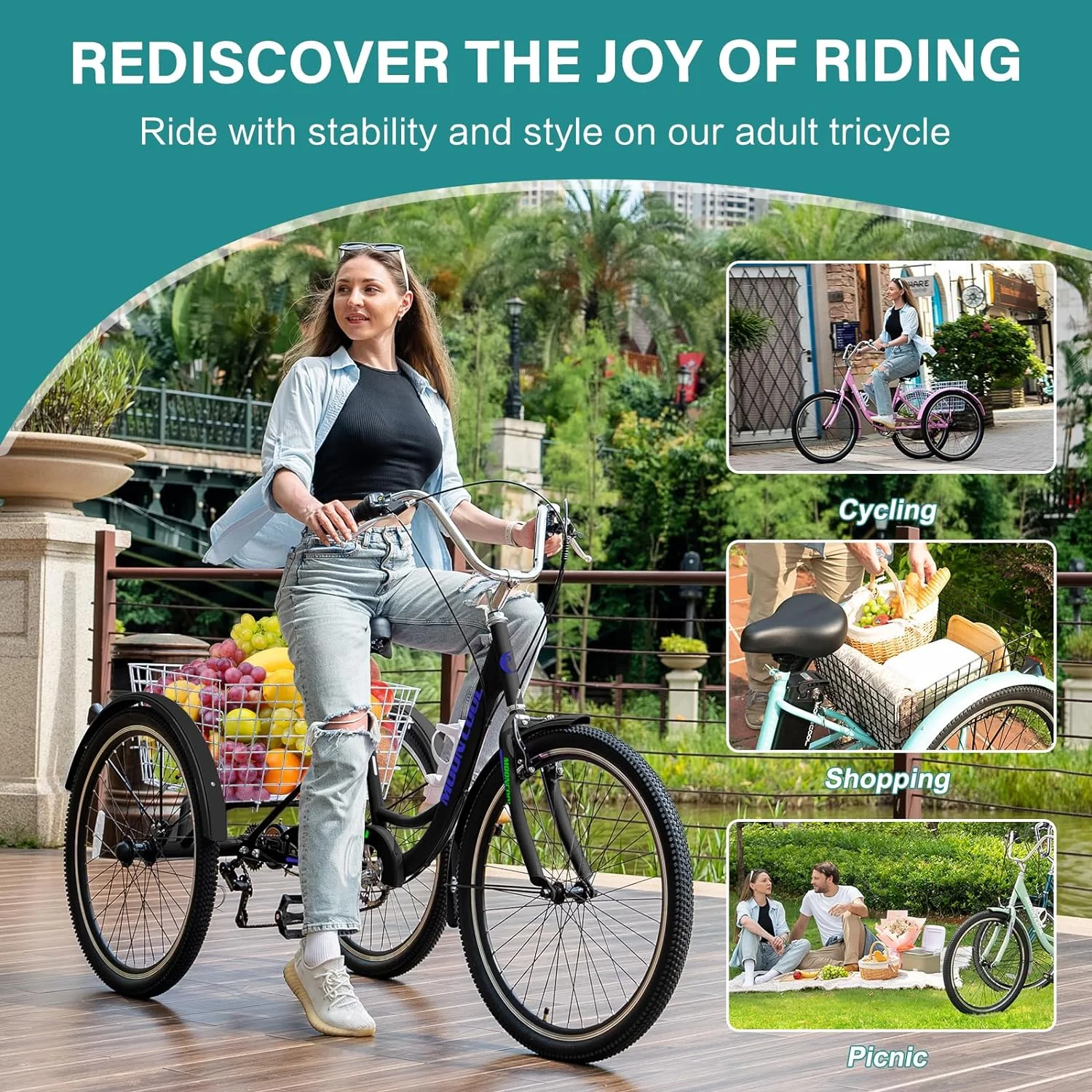 FICISOG 7 Speed Adult Tricycle for Women, 20/24/26 Inch Adult Trike with Basket, 3 Wheel Bikes for Adults Seniors, Cruise Trike for Shopping Picnic - Image 75