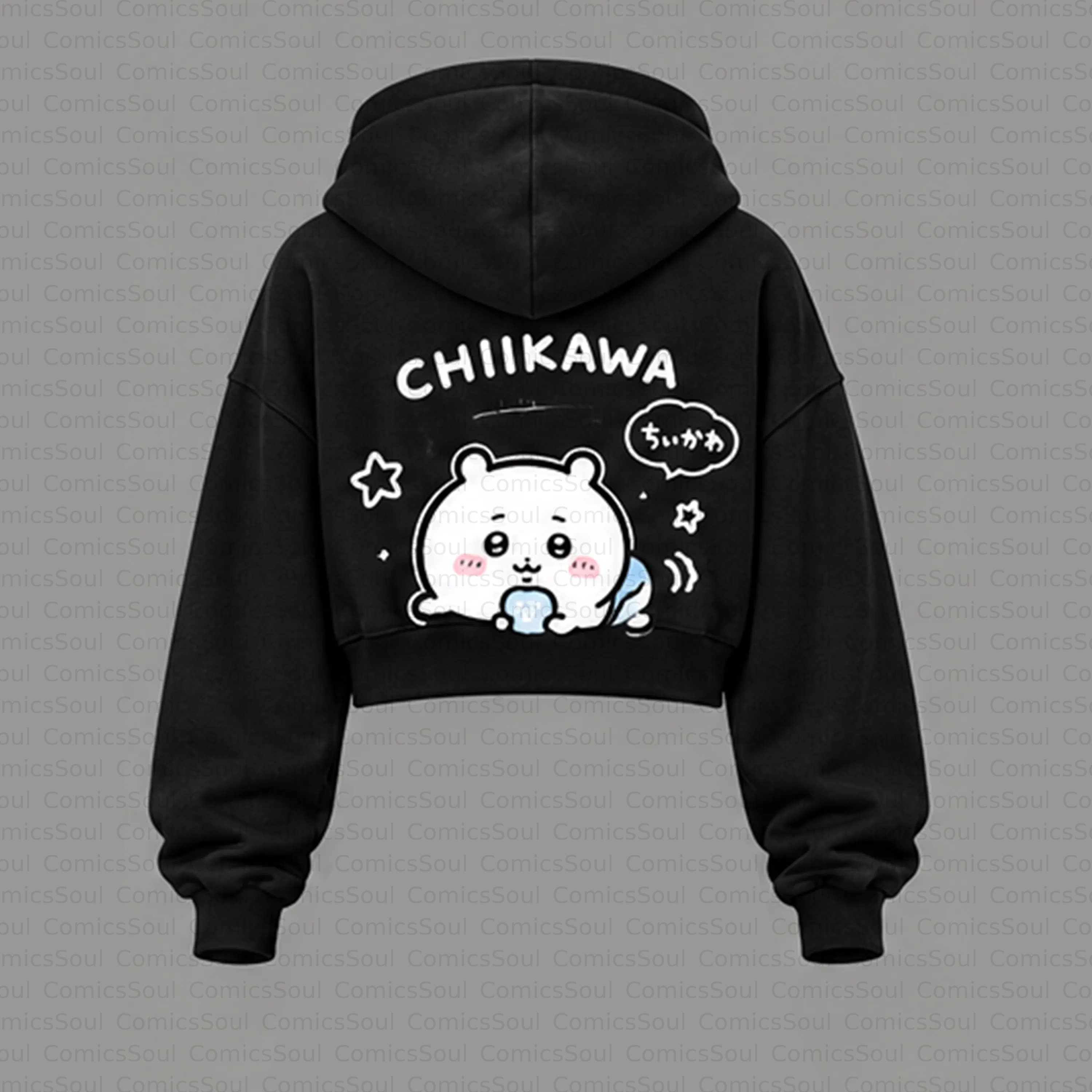 Chiikawa Cropped Long Sleeve Hoodie & High Waist Jogger Pants Two Piece Set 3525995 TeeThreads Sustain the Scene with Custom Apparel