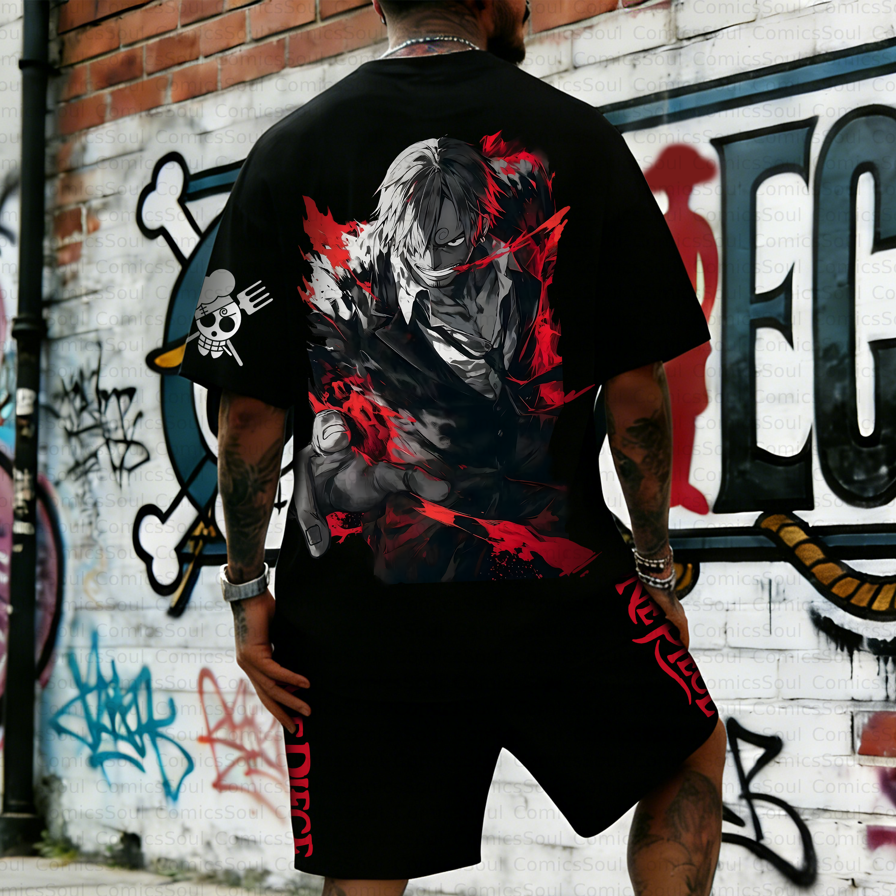 Unisex Anime Inspired Vintage T-shirt& Shorts 2 Pieces Set