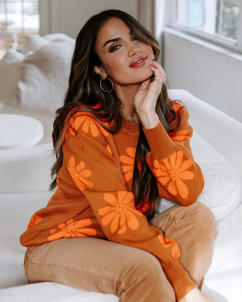 Oh Happy Daisy Pullover Sweater - Camel - Se7enfashion