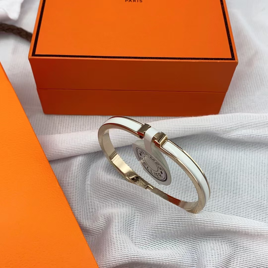 Hermes H White Enamel Bracelet Bangle - Original Replica Club