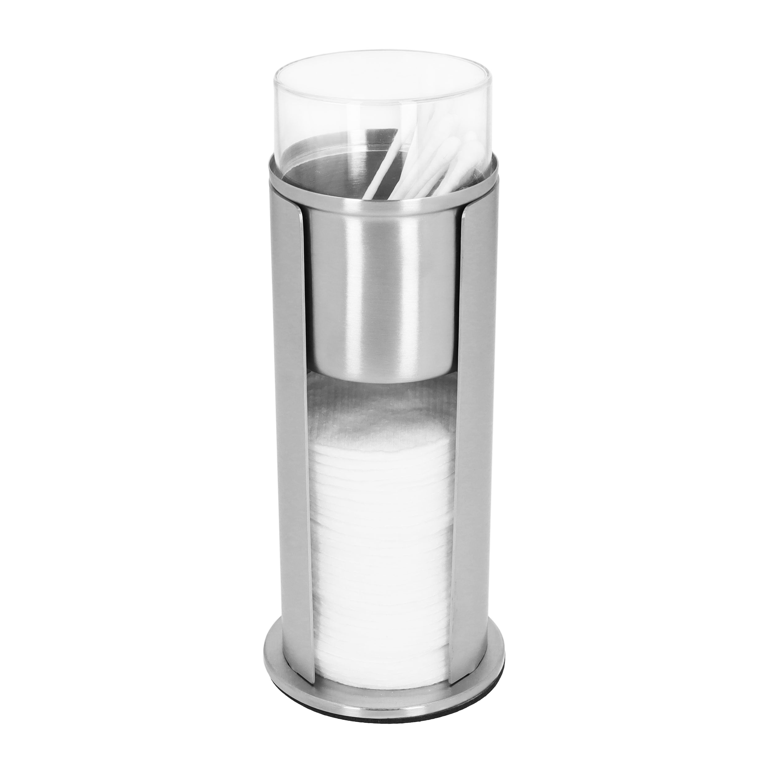 LYVION Wattenschijf met wattenstaafjes houder - RVS - Zilver