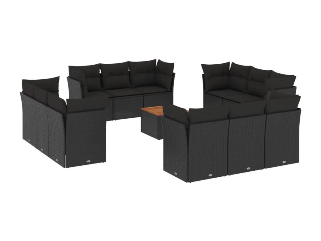 Set de sofás de jardín y cojines 13 pzas ratán sintético negro 93023xfgl
