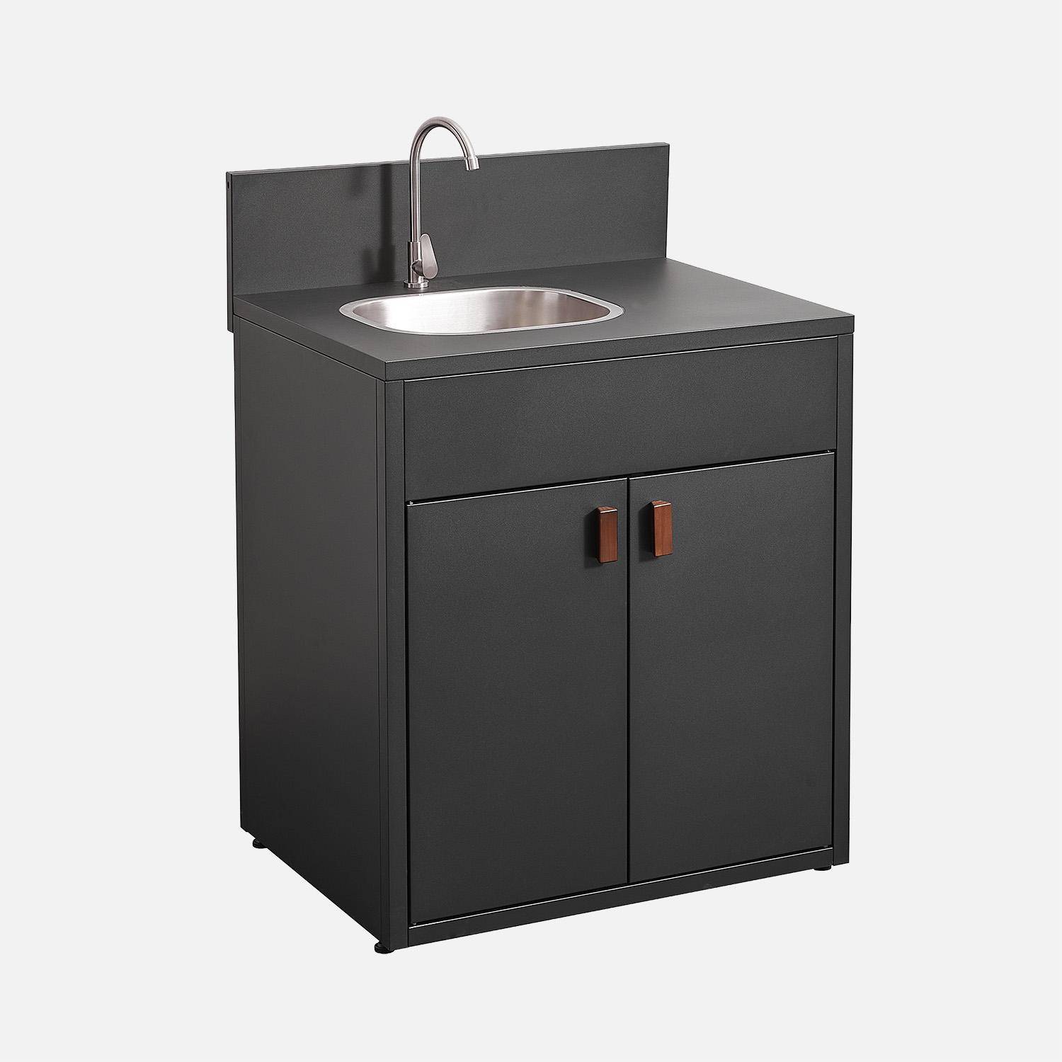 Thira - Cocina exterior de acero con fregadero y 2 puertas, 80cm