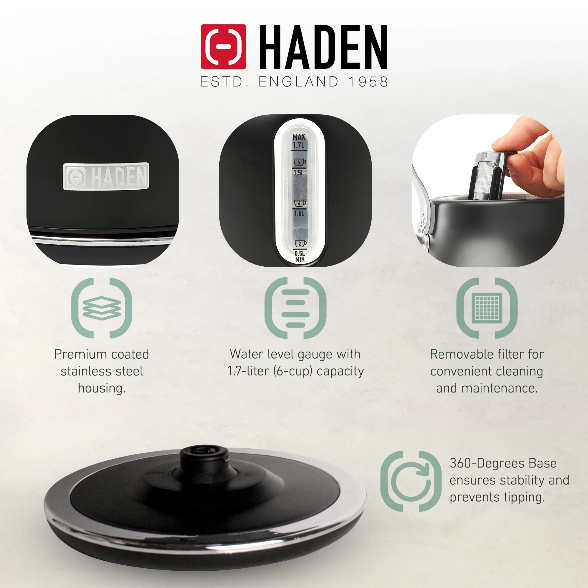 Haden Heritage 1.7 Liter Electric Kettle with 2 Slice Bread Toaster, White - Image 28