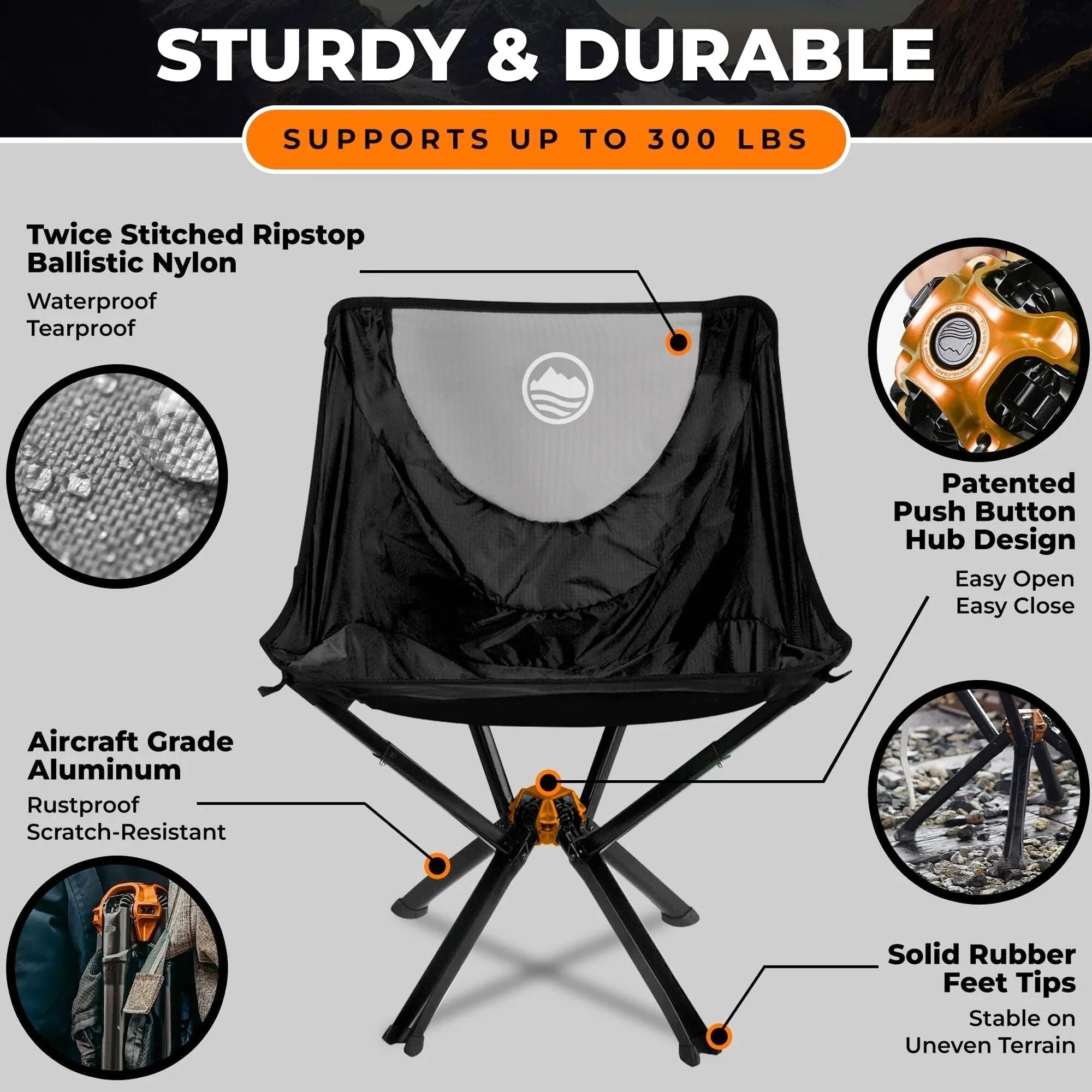 CLIQ Portable Folding Camping Chair, Black, 1 Pack, 300 Lbs - CC01 - Image 7 CLIQ Portable Folding Camping Chair, Black, 1 Pack, 300 Lbs - CC01 - Image 7