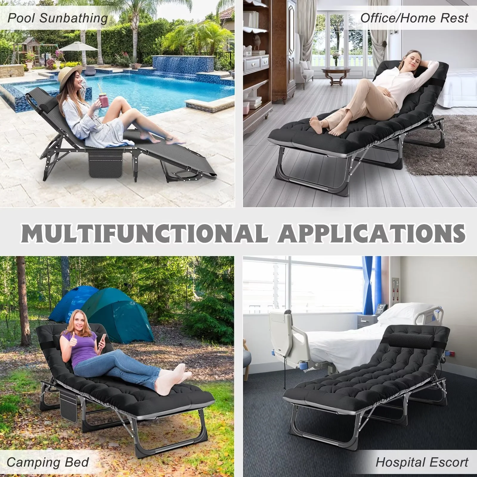 MOPHOTO Lounge Chair with Mattress, Outdoor Chaise Lounge Support 440 Lbs, Adjustable Portable Heavy Duty Sleeping Cots Bed for Camping, Pool, Beach, Patio - Image 12