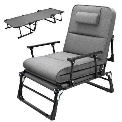 FICISOG Portable Beds Frame with Mattress, Foldaway Rest Cots for Adults Kids, Gray