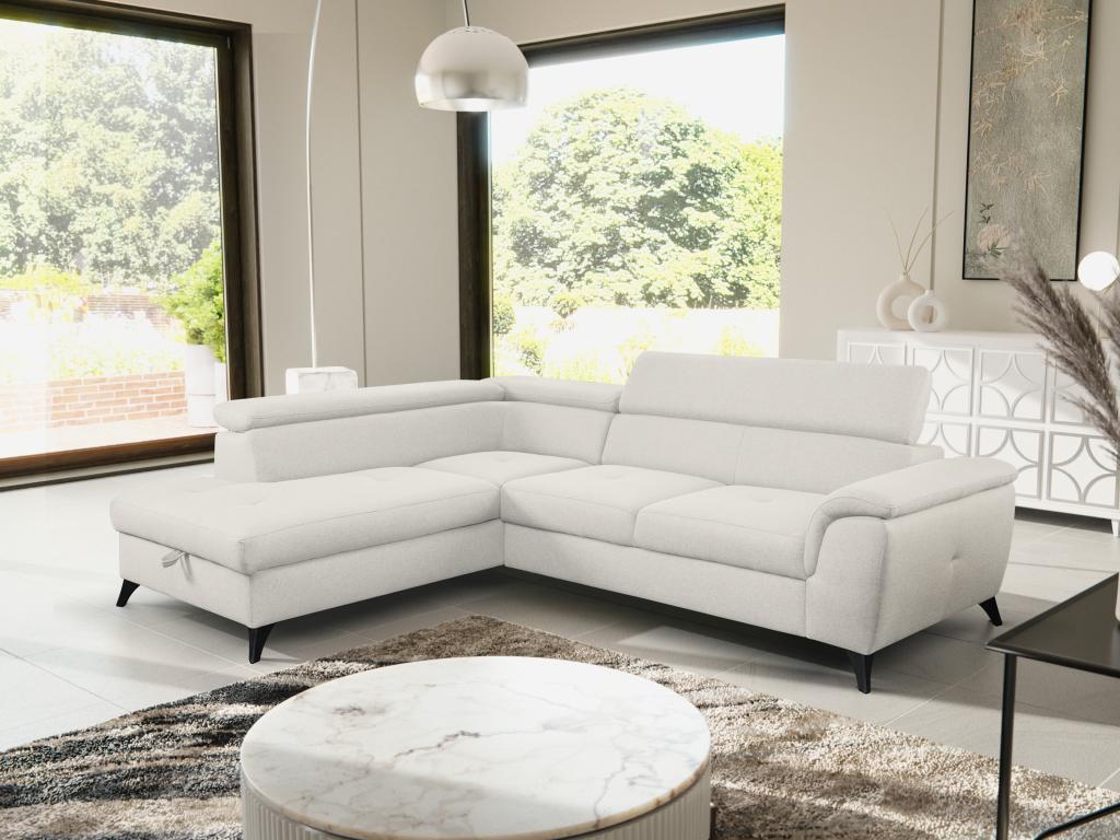Sofá cama esquinero izquierdo de tela beige