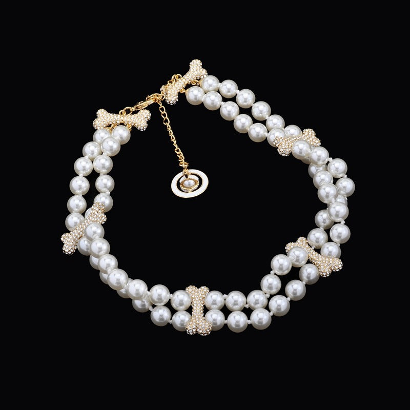 Vivienne Westwood 2 Row Bone Inlay Diamond Mixing Pearl Necklace - Original Replica Club