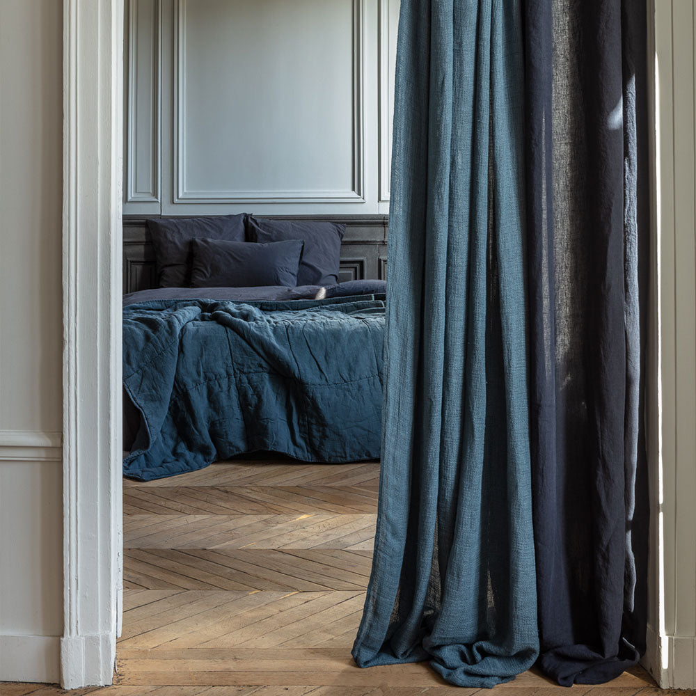 Voile natté en lin lavé - Bleu Pétrole
