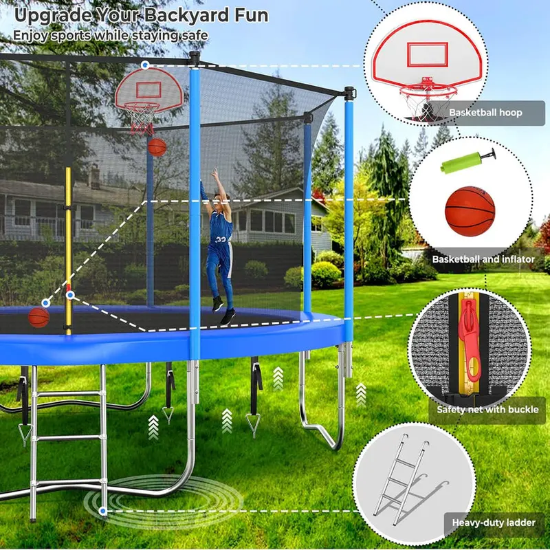 Trampoline With Enclosure Net And Adjustable Basketball Hoop - 8ft, 10ft, 12ft, 14ft, 15ft, 16ft - Image 2 Trampoline With Enclosure Net And Adjustable Basketball Hoop - 8ft, 10ft, 12ft, 14ft, 15ft, 16ft - Image 2