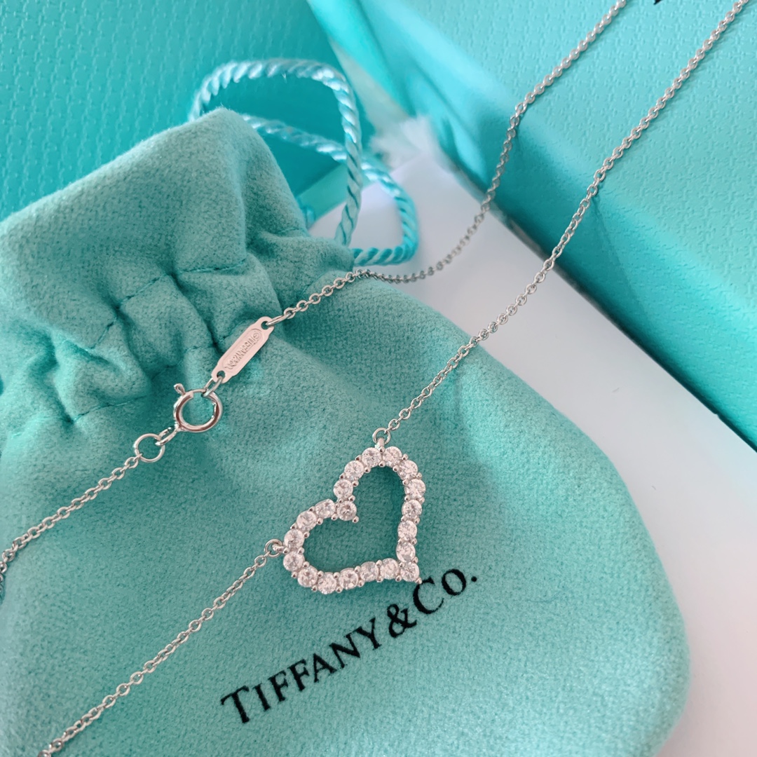 Tiffany Medium Full Diamond Love Heart Pendant Necklace - Original Replica Club