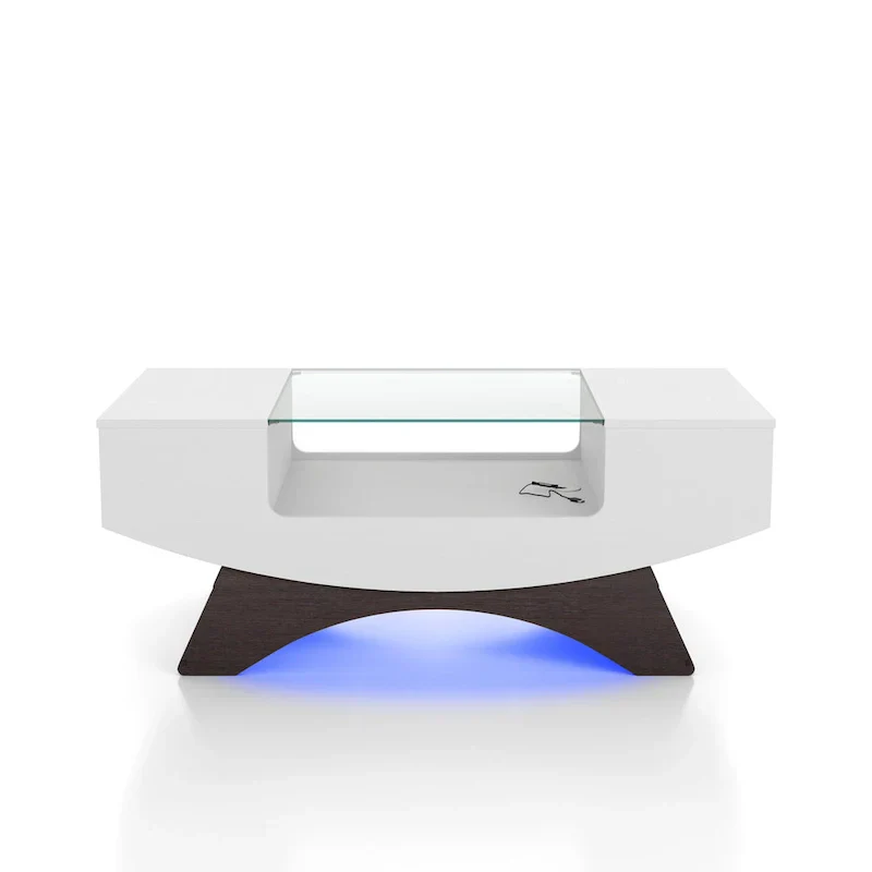 Angelic Contemporary Storage Coffee Table with Glass Insert by Furniture of America