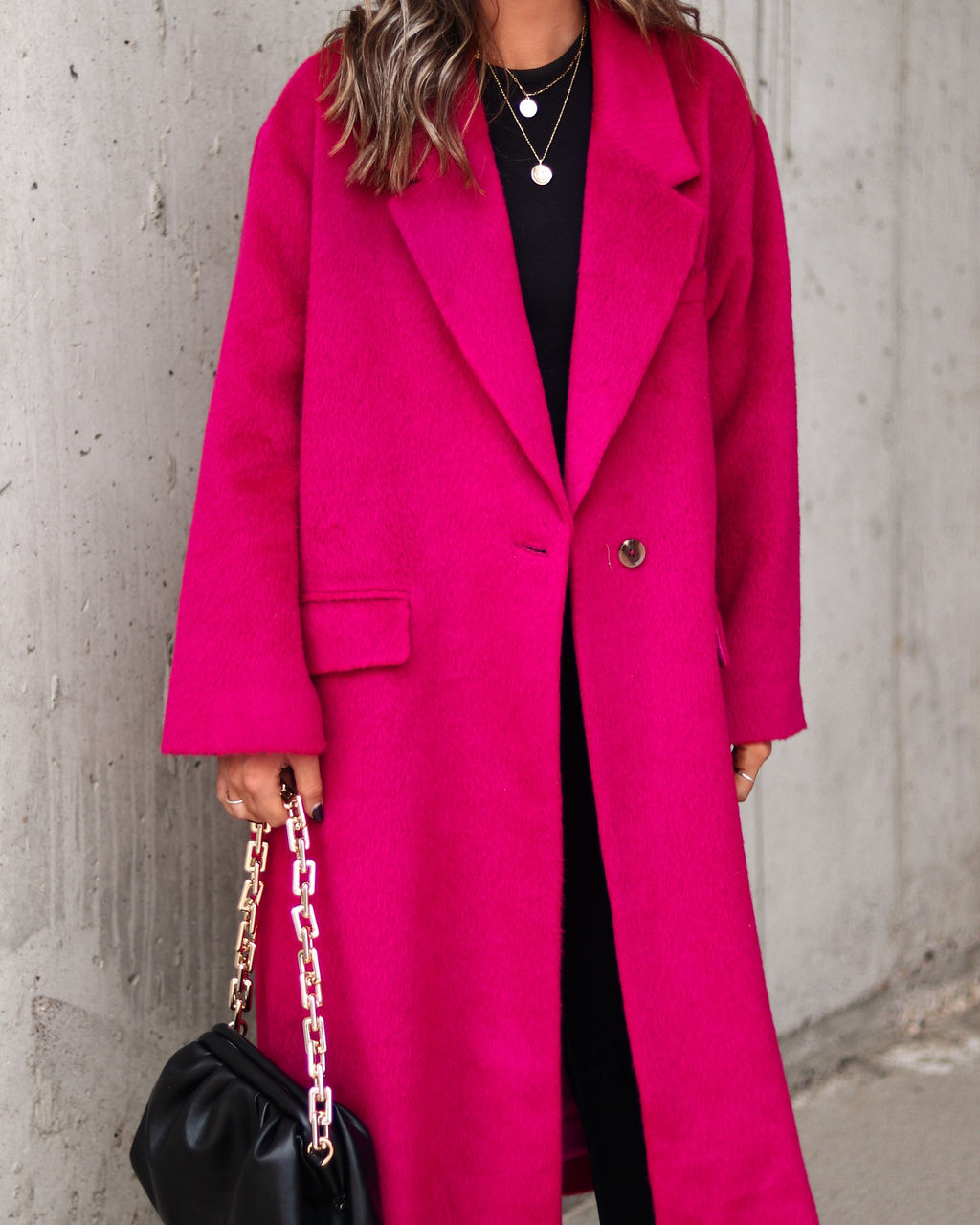 Emily Pocketed Oversized Coat - Berry - Se7enfashion