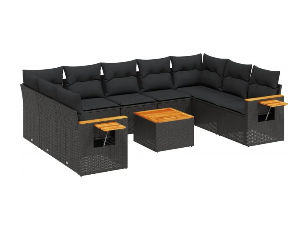 Set de sofás de jardín 10 piezas en ratán sintético negro con cojines UB3476528