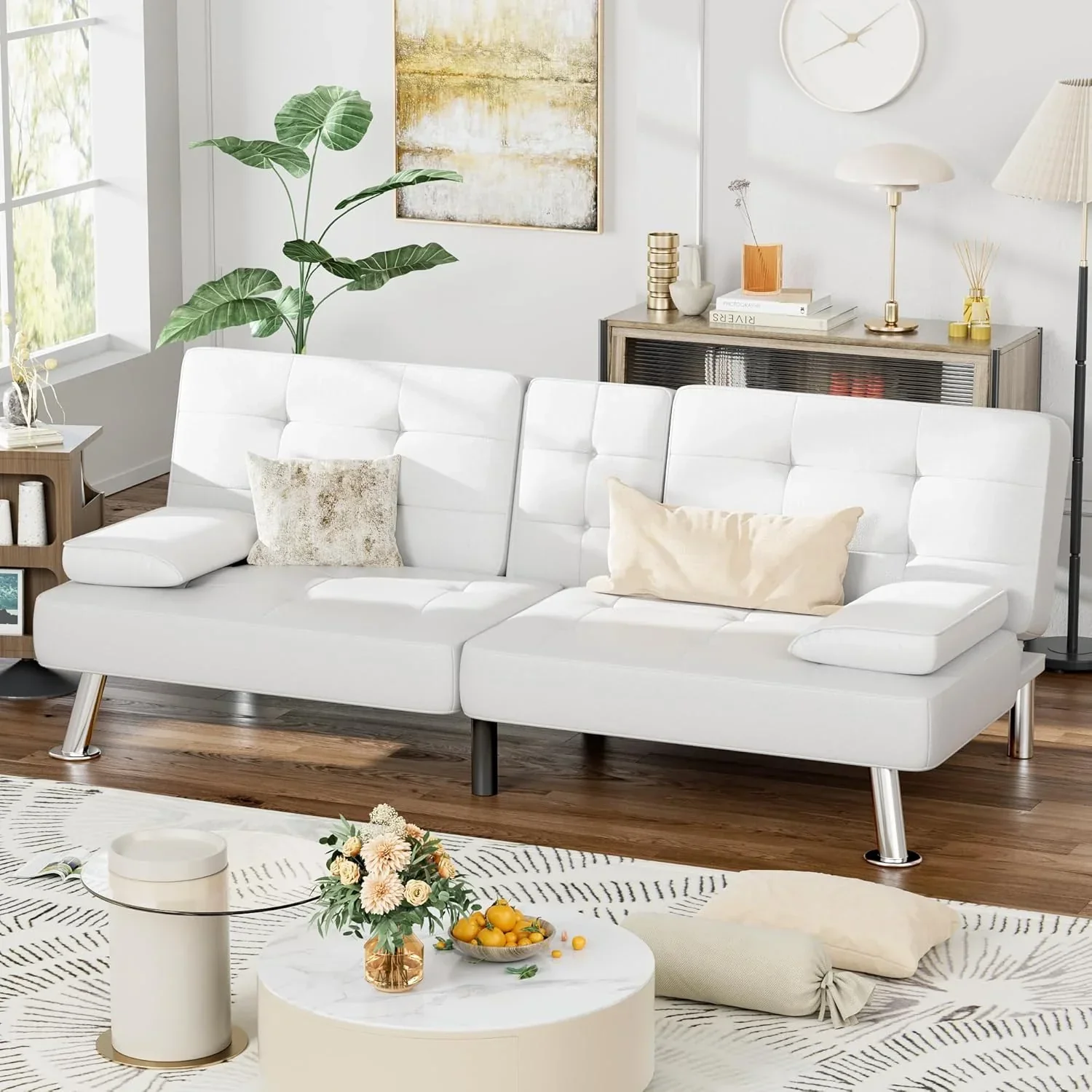 Homall Futon Sofa Bed Leather Futon Couch with Armrests Adjustable Recliner Sleeper Sofa Bed