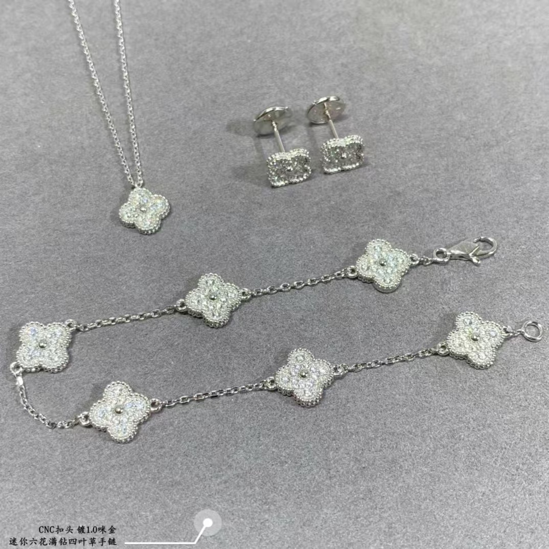 VCA Sweet Alhambra Full Diamond Bracelet, 6 Motifs - Original Replica Club