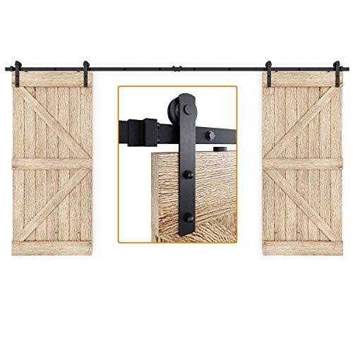 EaseLife 12 ft Double Door Sliding Barn Door Hardware Kit,Heavy Duty,Ultra Hard Sturdy,Easy Install,Slide Smoothly Quietly,Fit Double 36 inch Wide(12 ft Double Door / 12ft Track Kit)