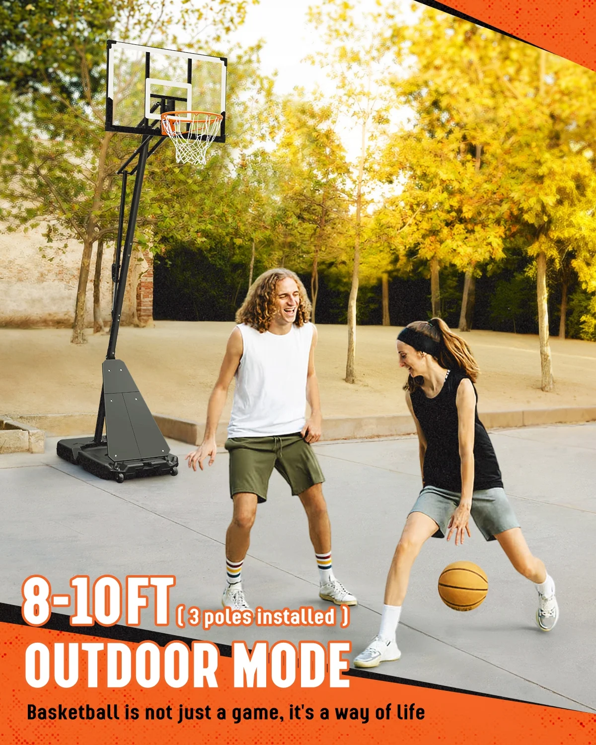 Seray Basketball Hoop with 4.8-10 feet Height Adjustable for Kids/Adults, Portable Basketball Goal with 44 inch Backboard and 2 Wheels for Outdoor/Indoor Sports - Image 4